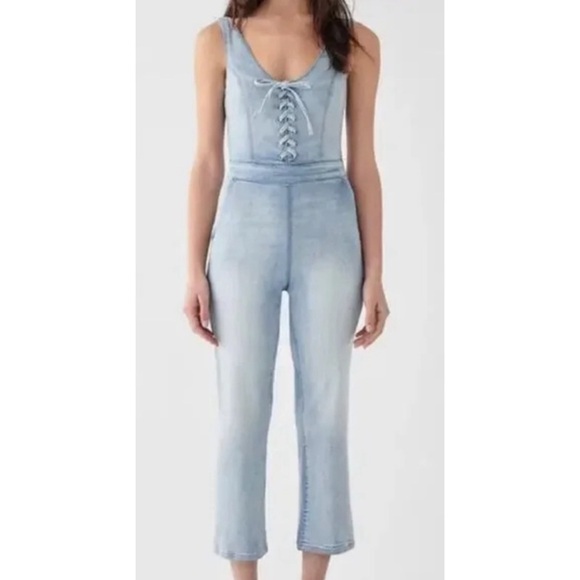 NEW DL1961 Harriet Light Denim Wash Lace-Up Sleeveless Jumpsuit